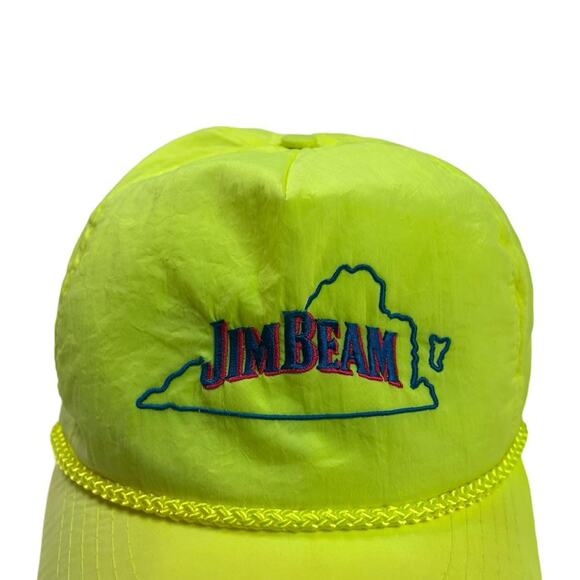 80s trucker hat jim beam neon yellow nylon - Picture 4 of 6